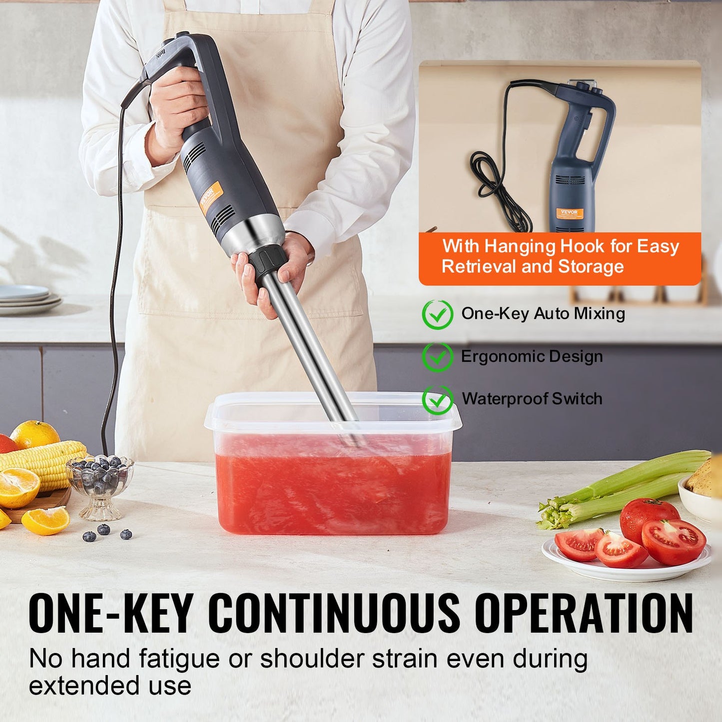 Commercial Immersion Blender, 350W Heavy Duty Hand Mixer, 16 inch Stepless Variable Speed Mixer with Stainless Steel Blade, Multi-Purpose Portable Mixer for Soup, Sauces, Mashed Potatoes, Cream