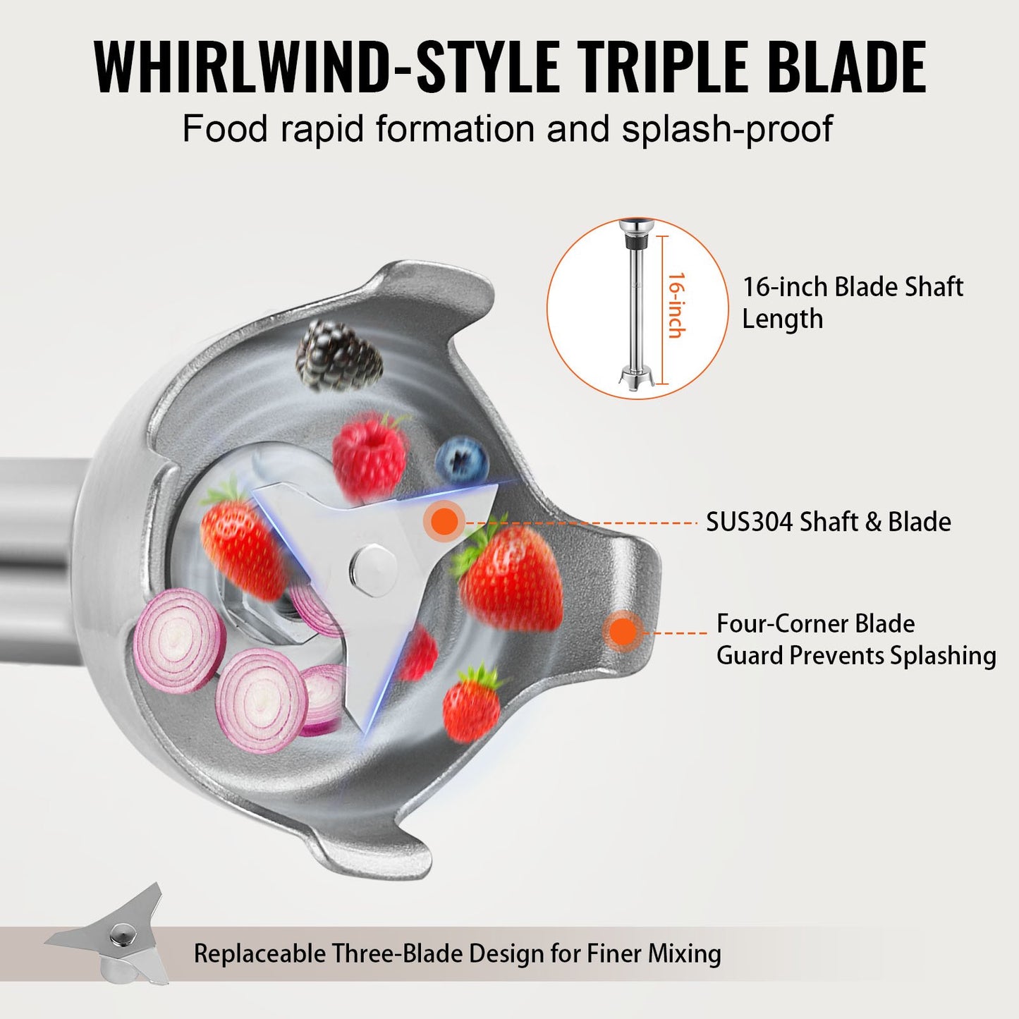 Commercial Immersion Blender, 350W Heavy Duty Hand Mixer, 16 inch Stepless Variable Speed Mixer with Stainless Steel Blade, Multi-Purpose Portable Mixer for Soup, Sauces, Mashed Potatoes, Cream