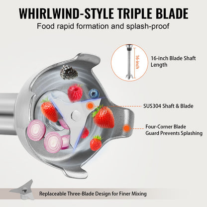 Commercial Immersion Blender, 350W Heavy Duty Hand Mixer, 16 inch Stepless Variable Speed Mixer with Stainless Steel Blade, Multi-Purpose Portable Mixer for Soup, Sauces, Mashed Potatoes, Cream
