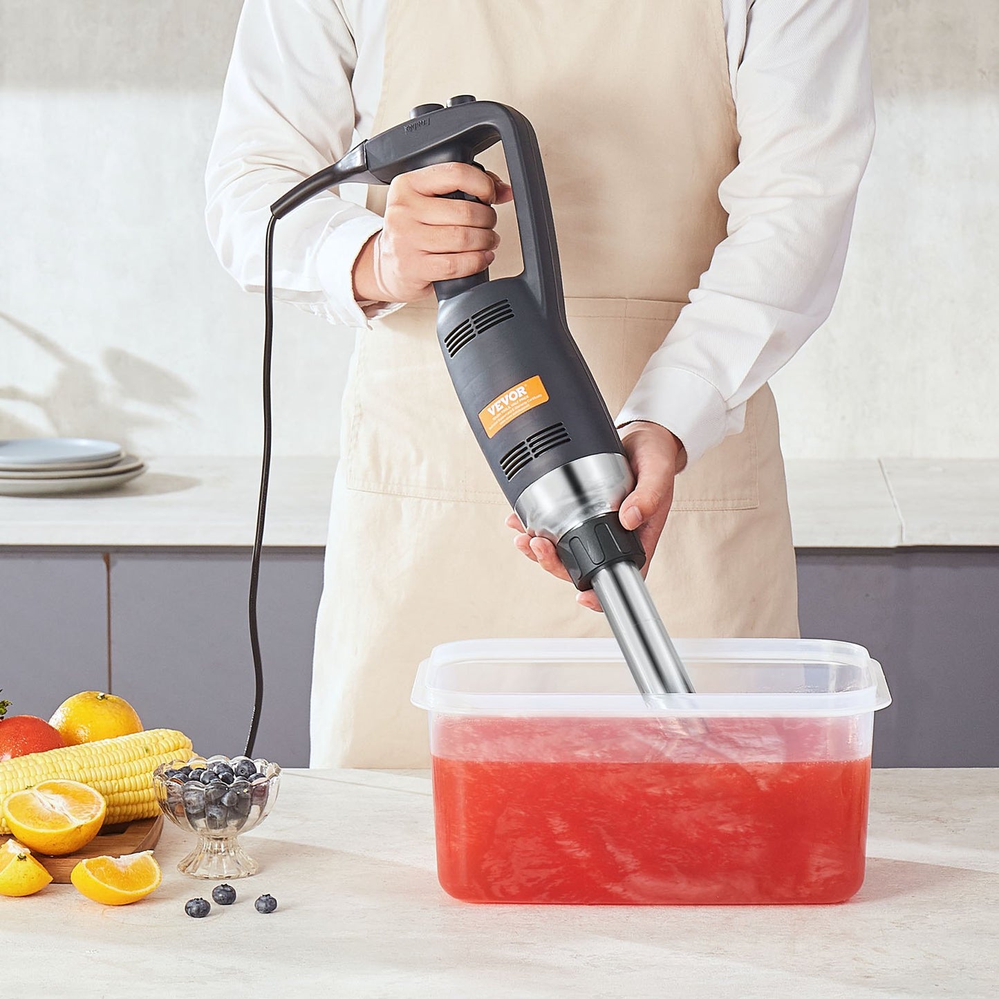 Kommersiell stavmixer, 350W kraftig handmixer, 10 tums steglös variabel hastighetsmixer med rostfritt stålblad, bärbar multifunktionsmixer för soppa, såser, potatismos, grädde