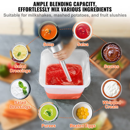 Kommersiell stavmixer, 750 watt kraftig handmixer, köksstavsmixer med variabel hastighet och kniv i 304 rostfritt stål, bärbar multifunktionell mixer för soppa, smoothie, puré, barnmat