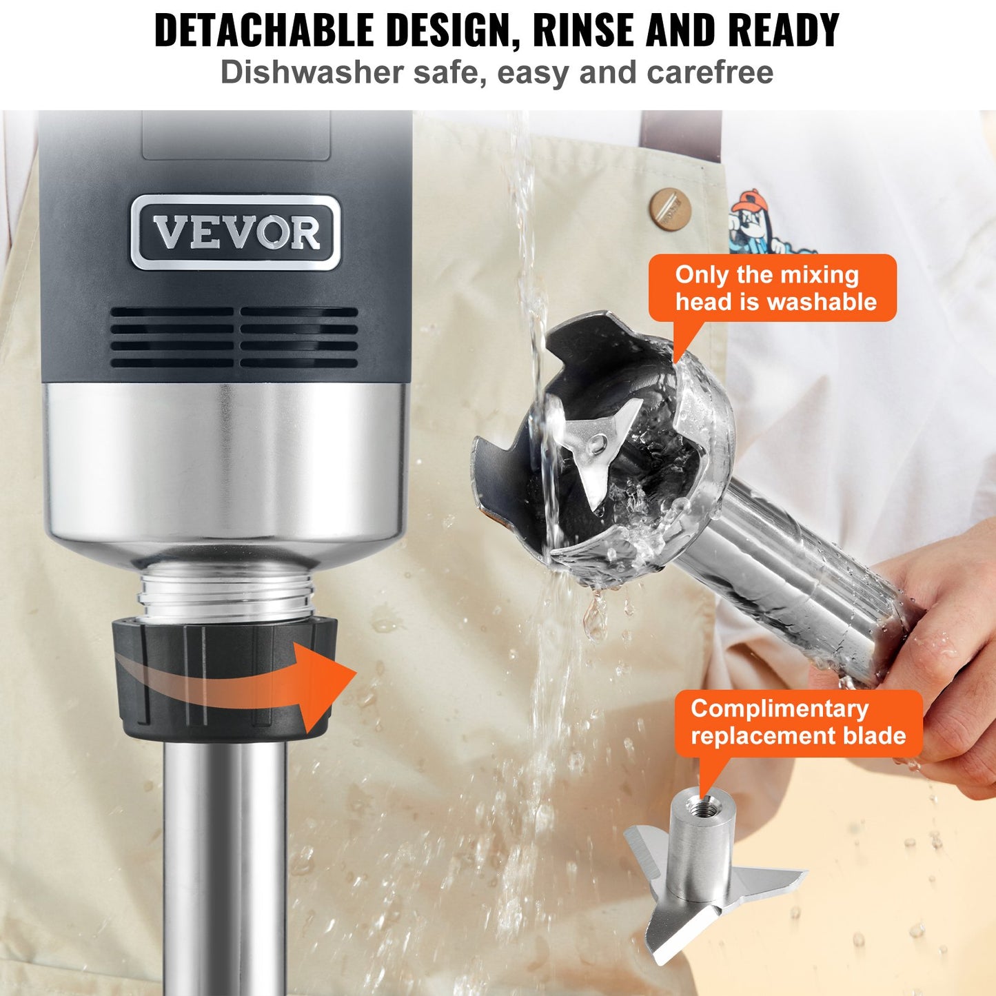 Commercial Immersion Blender, 750 Watt Heavy Duty Hand Mixer, Variable Speed Kitchen Stick Mixer with 304 Stainless Steel Blade, Multi-Purpose Portable Mixer for Soup, Smoothie, Puree, Baby Food