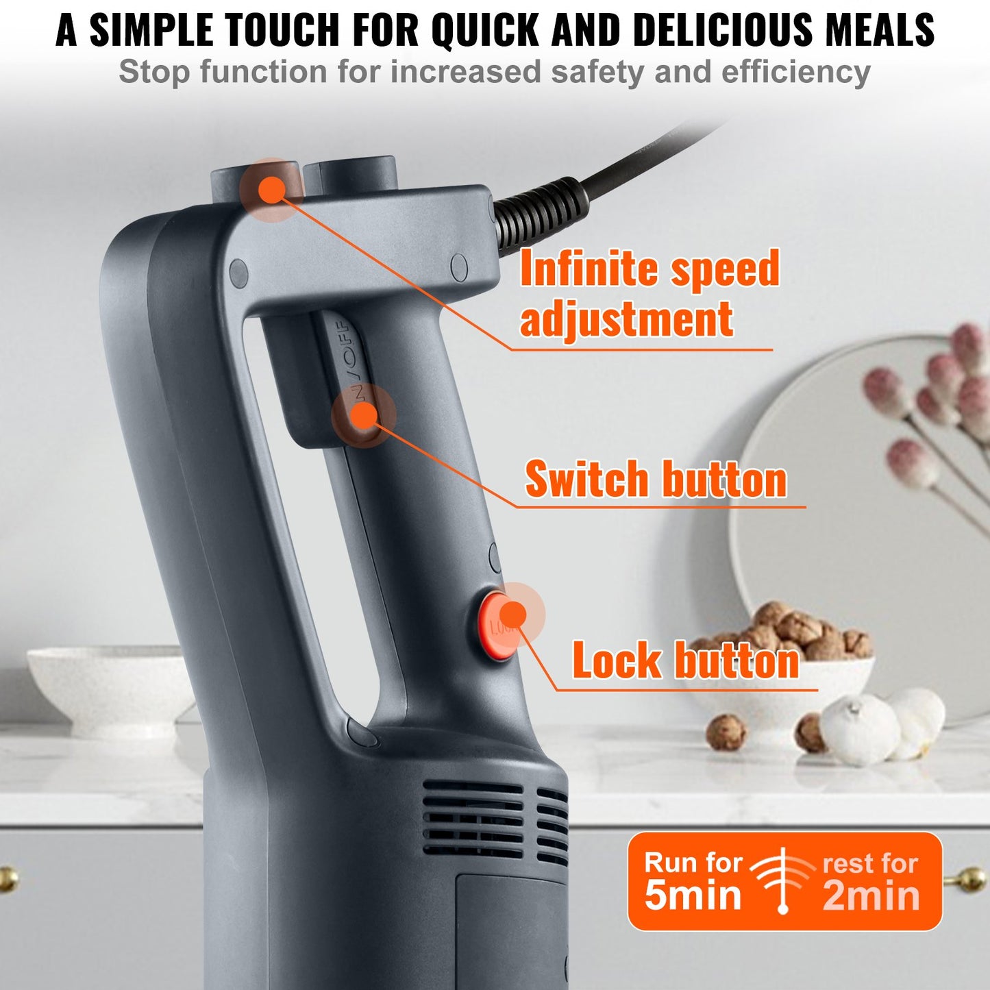 Commercial Immersion Blender, 750 Watt Heavy Duty Hand Mixer, Variable Speed Kitchen Stick Mixer with 304 Stainless Steel Blade, Multi-Purpose Portable Mixer for Soup, Smoothie, Puree, Baby Food