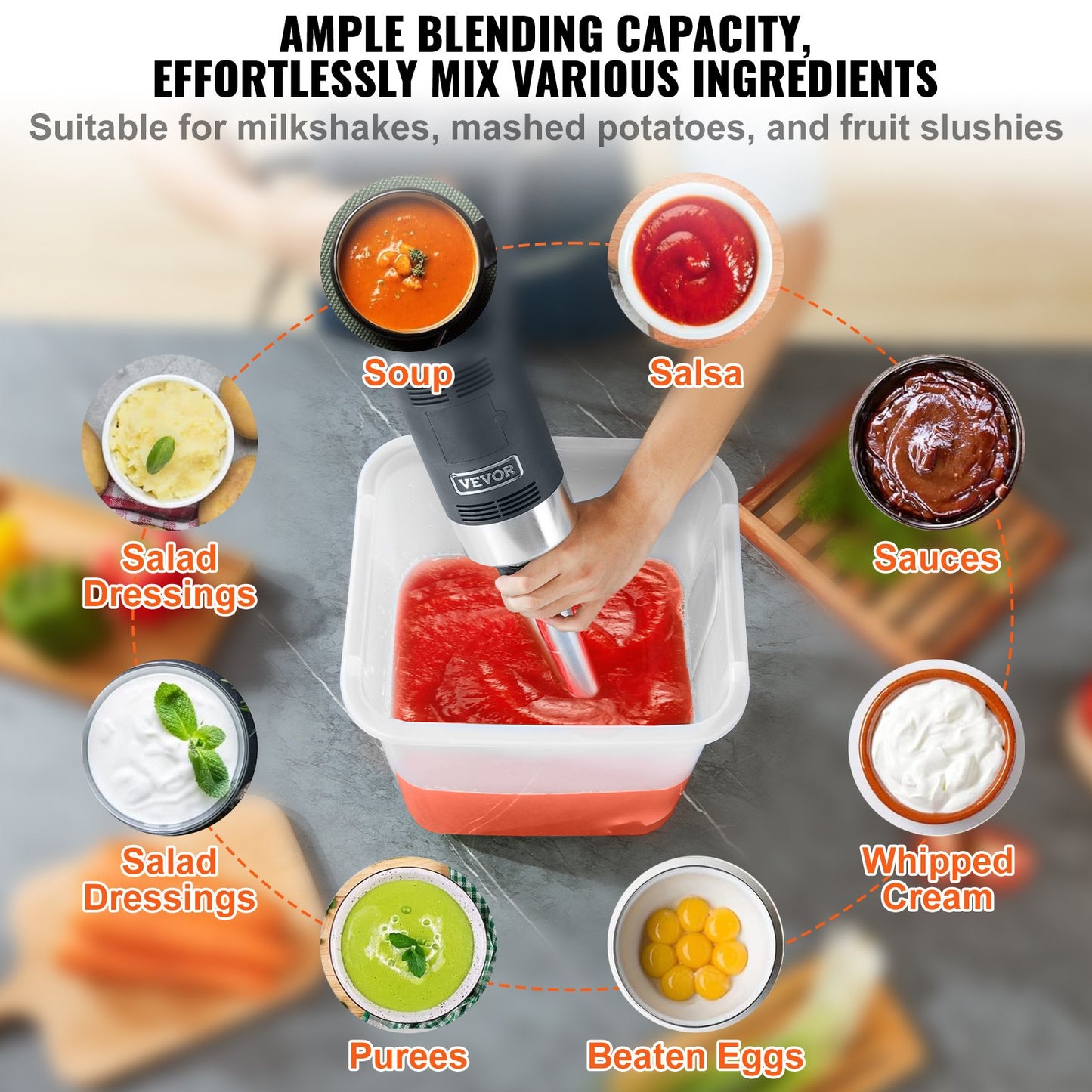 Commercial Immersion Blender, 750 Watt Heavy Duty Hand Mixer, Variable Speed Kitchen Stick Mixer with 304 Stainless Steel Blade, Multi-Purpose Portable Mixer for Soup, Smoothie, Puree, Baby Food