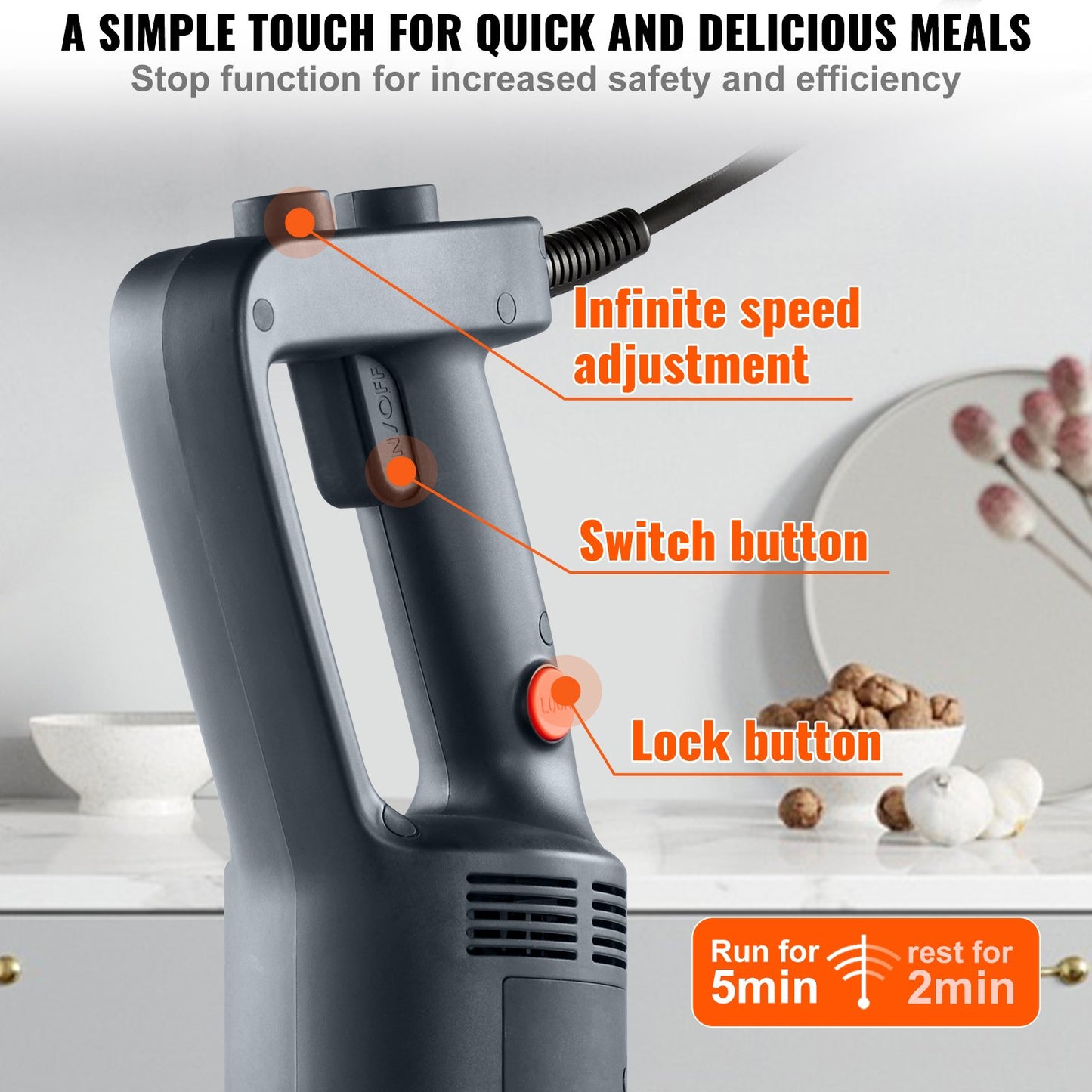 Commercial Immersion Blender, 500 Watt Heavy Duty Hand Mixer, Variable Speed Kitchen Stick Mixer with 304 Stainless Steel Blade, Multi-Purpose Portable Mixer for Soup, Smoothie, Puree, Baby Food