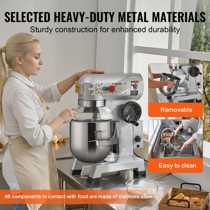 Kommersiell matberedare, 18,7L kommersiell köksmaskin med 3 justerbara hastigheter, 1100W degblandare med skål i rostfritt stål och 3 blandningstillbehör, Perfekt för restaurang, bageri, konditori, café