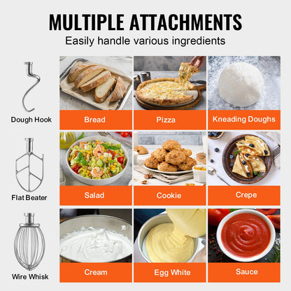 Kommersiell matberedare, 18,7L kommersiell köksmaskin med 3 justerbara hastigheter, 1100W degblandare med skål i rostfritt stål och 3 blandningstillbehör, Perfekt för restaurang, bageri, konditori, café