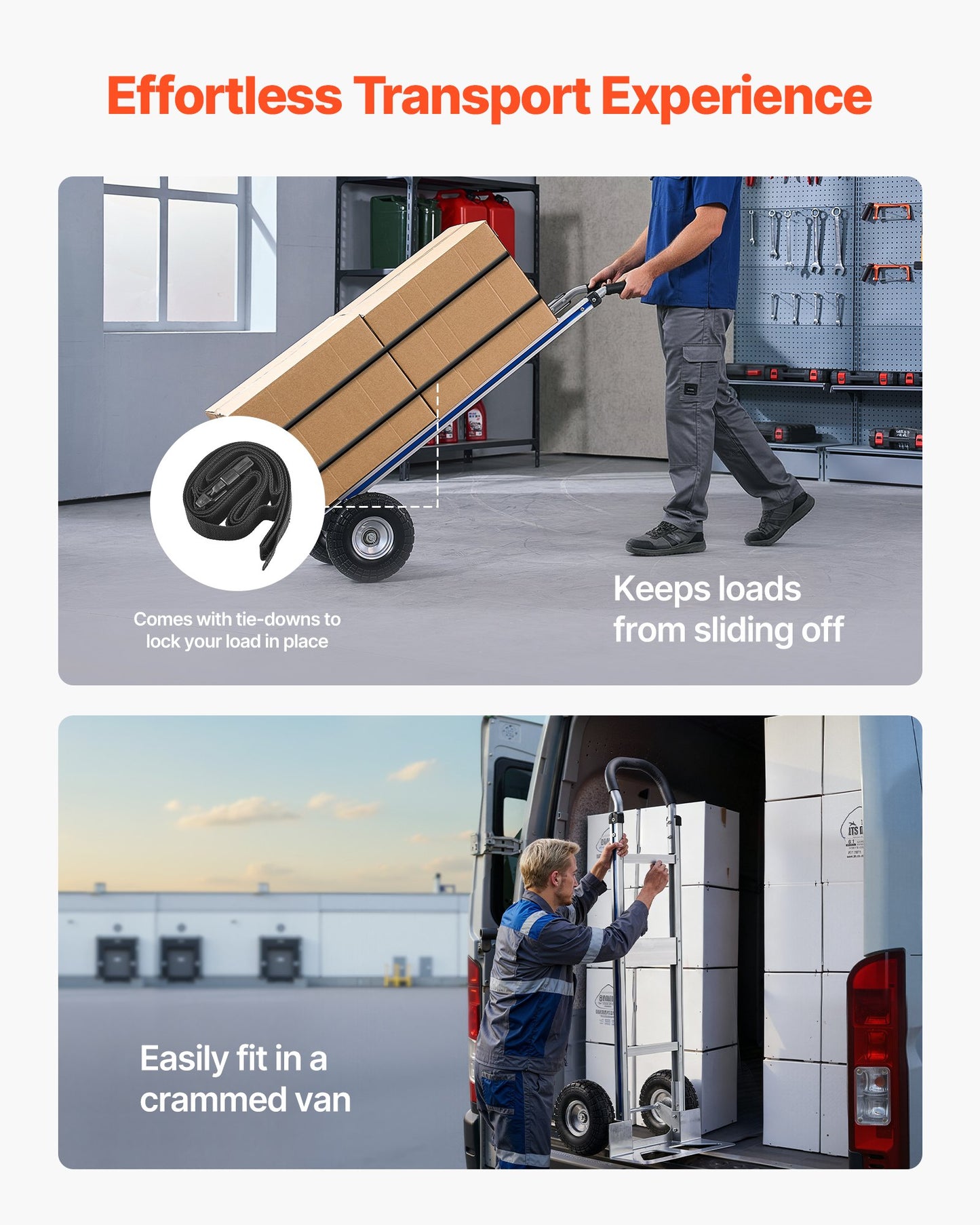 Handkärra, 226,9 kg lastkapacitet, kraftig handkärra med halkfria hjul och handtag, bärbar vagn i aluminiumlegering med surrband för flytt av hem, kontor, lager