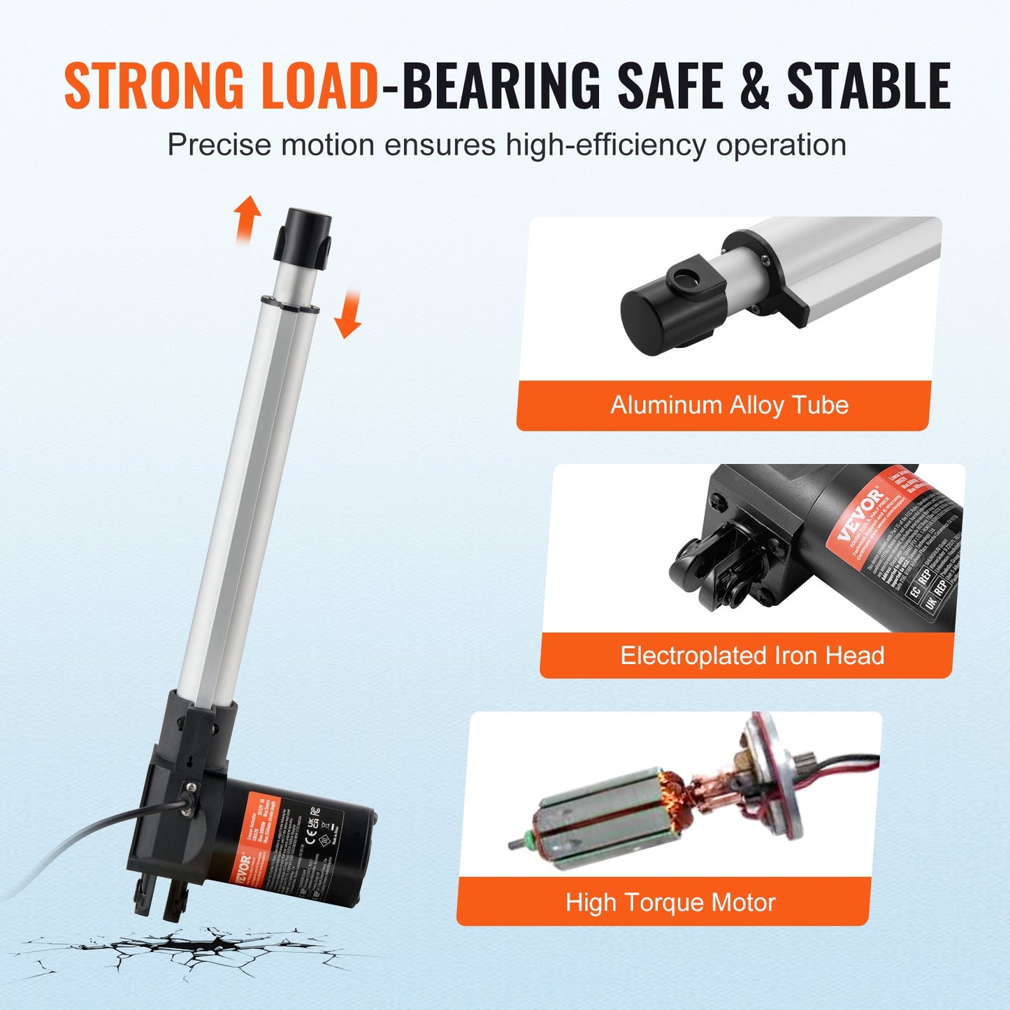 Linear Actuator 12V 25.4 cm Heavy Duty 598.7 kg/6000N 0.5 cm/s IP44 Protection