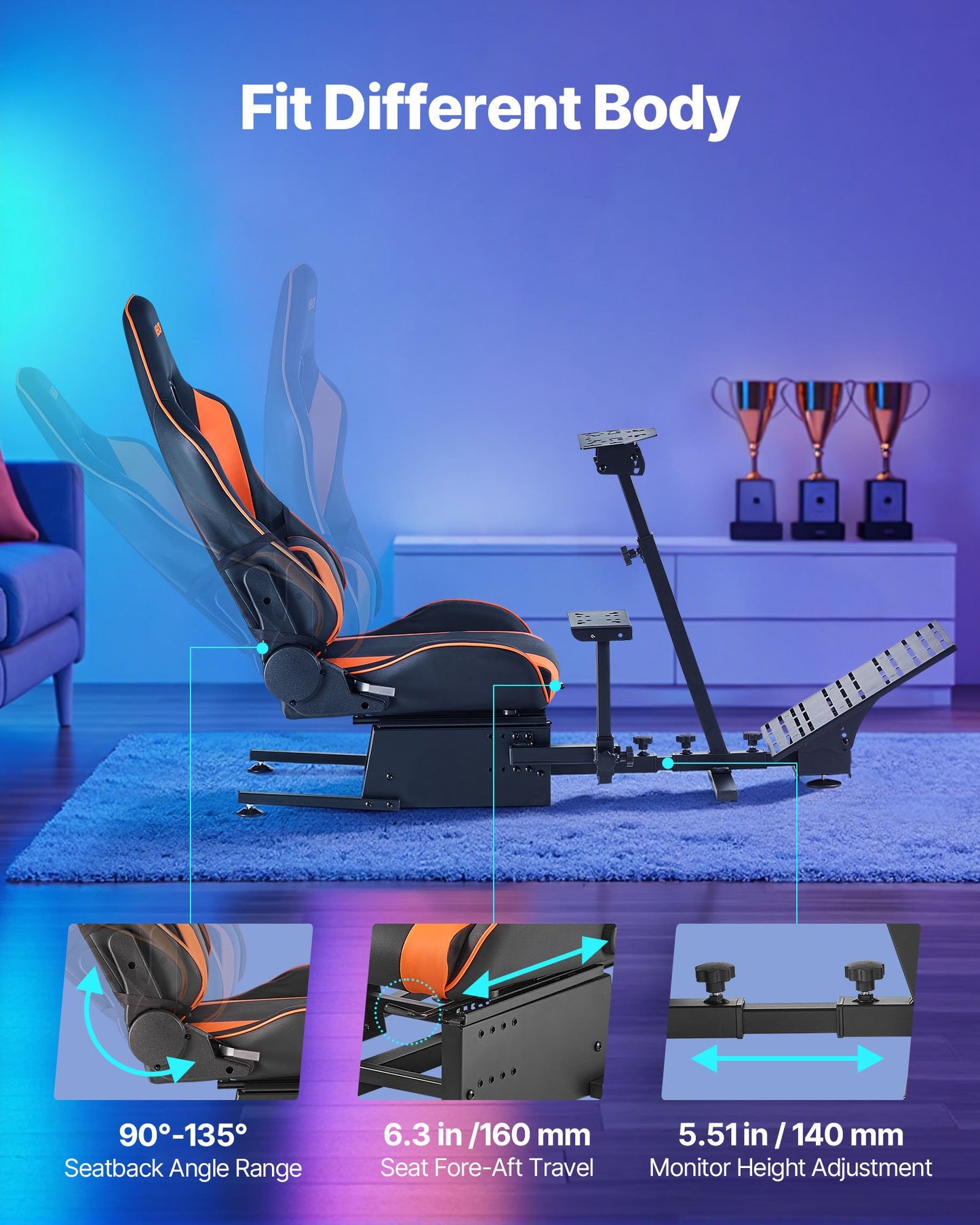 Stativ för racingratt, kraftigt rattstativ för simulatorcockpit, passar Logitech G25, G27, G29, G920, G923, Thrustmaster T300RS, TX F458, T500RS, T3PA-PRO (F1/GT) och CSR-pedaler