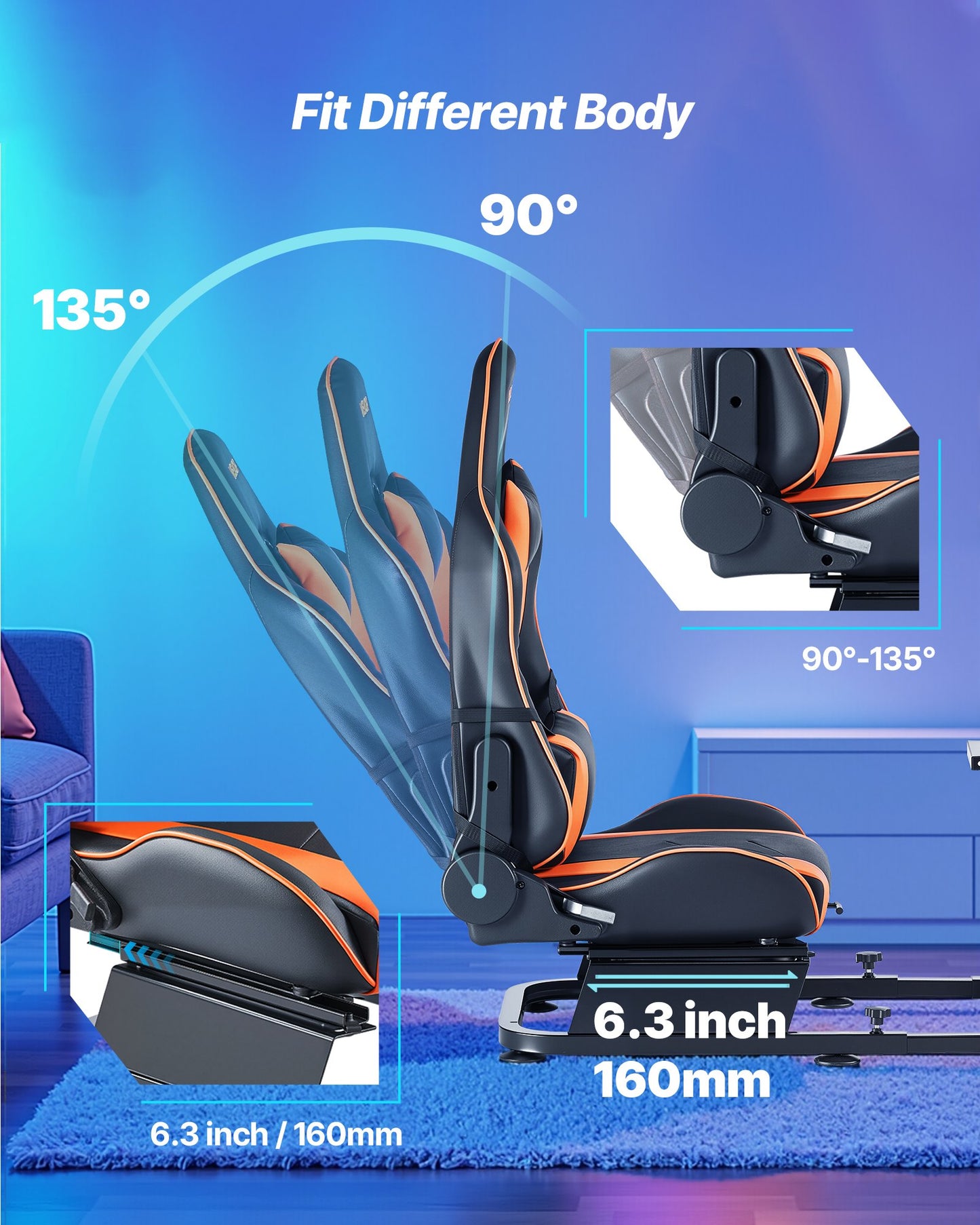 Rattställ, kraftigt rattställ för simulatorcockpit med dubbla skenor och dubbla armar, passar Logitech G25, G27, G29, G920, G923, Thrustmaster T300RS, TX F458, T500RS, T3PA-PRO (F1/GT) och CSR-pedaler