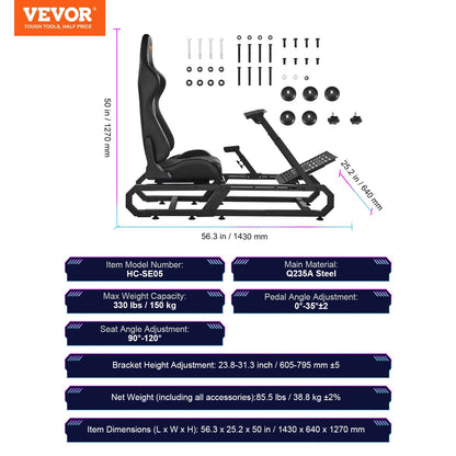 Rattställ för Logitech G923/G920/G29, kraftig stålcockpit för körsimulator - Thrustmaster T248P, rattfäste i höjd och fotpedalvinkel justerbart, maxbelastning 147 kg kompakt