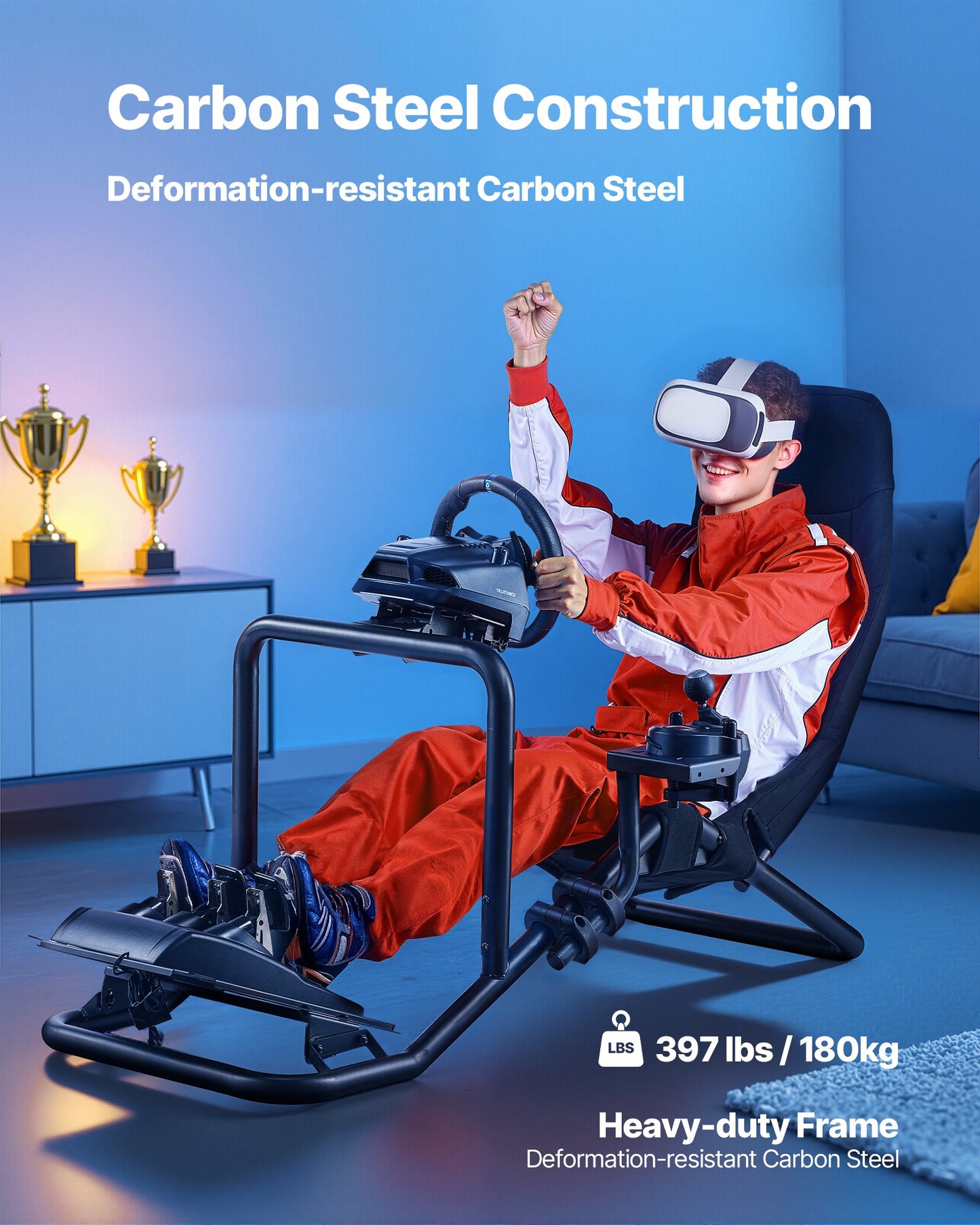 Stativ för racingratt, kraftigt integrerat simulatorstativ för cockpit, passar Logitech G25, G27, G29, G920, G923, Thrustmaster T300RS, TX F458, T500RS, T3PA-PRO (F1/GT) och CSR-pedaler, svart