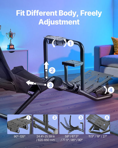 Stativ för racingratt, kraftigt integrerat simulatorstativ för cockpit, passar Logitech G25, G27, G29, G920, G923, Thrustmaster T300RS, TX F458, T500RS, T3PA-PRO (F1/GT) och CSR-pedaler, svart