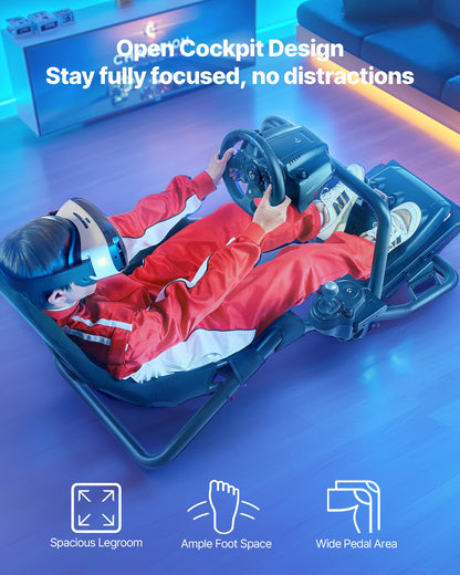 Stativ för racingratt, kraftigt integrerat simulatorstativ för cockpit, passar Logitech G25, G27, G29, G920, G923, Thrustmaster T300RS, TX F458, T500RS, T3PA-PRO (F1/GT) och CSR-pedaler, svart
