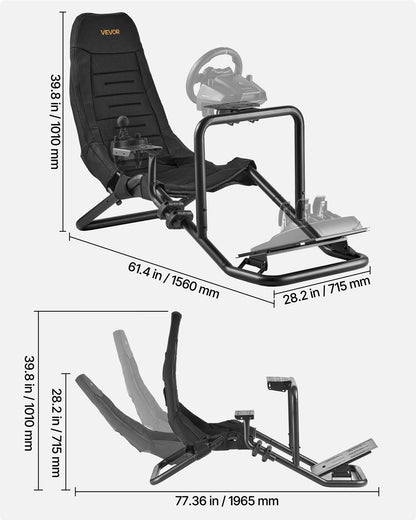 Stativ för racingratt, kraftigt integrerat simulatorstativ för cockpit, passar Logitech G25, G27, G29, G920, G923, Thrustmaster T300RS, TX F458, T500RS, T3PA-PRO (F1/GT) och CSR-pedaler, svart