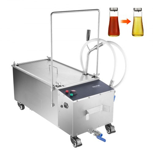 Mobile Fryer Filter, 55L Oil Tank Capacity, Oil Filtration System with 10 L/min Oil Filtration Speed, Mobile Frying Oil Filtering System with Swivel Wheels, Oil Hose for Restaurant Burger Stores
