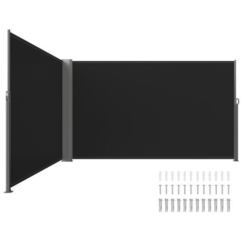 Retractable Side Awning, 71''x 236'' Aluminum Outdoor Privacy Screen, 280g Polyester Water-proof Retractable Patio Screen, UV 30+ Room Divider Wind Screen for Patio, Backyard, Balcony, Black