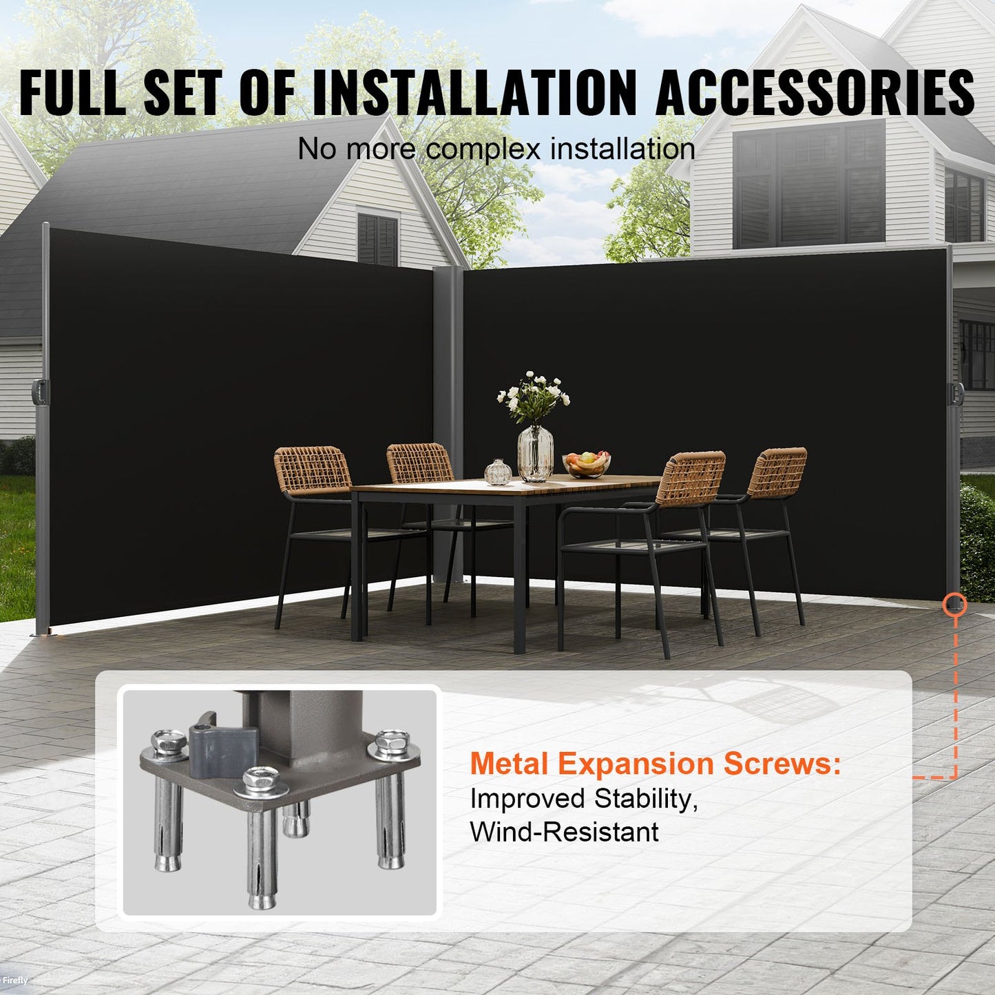 Retractable Side Awning, 71''x 236'' Aluminum Outdoor Privacy Screen, 280g Polyester Water-proof Retractable Patio Screen, UV 30+ Room Divider Wind Screen for Patio, Backyard, Balcony, Black