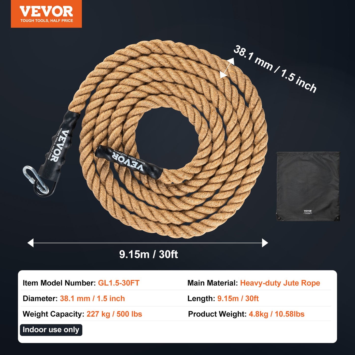 3.8 cm x 914.4 cm Gym Climbing Rope Fitness Strength Training Rope Home Exercise