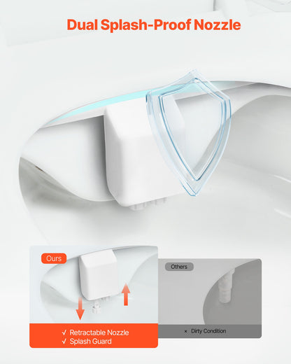 Bidet Attachment for Toilet, Non-Electric Bidet Toilet Seat Attachment - Dual Retractable Nozzles, Adjustable Water Pressure, Easily Installed Cold Water Sprayer for Rear Feminine Wash, White