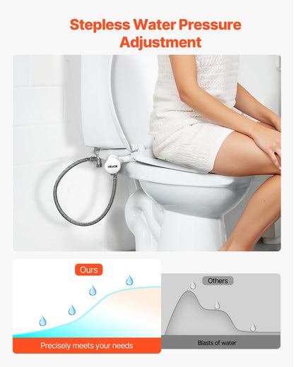 Bidet Attachment for Toilet, Non-Electric Bidet Toilet Seat Attachment - Dual Retractable Nozzles, Adjustable Cold Water Pressure, Stainless Steel Inlet, Ideal for Rear and Feminine Wash, White