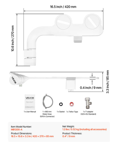 Bidet Attachment for Toilet, Self-Cleaning Bidet Toilet Seat Attachment - Dual Retractable Nozzles, Adjustable Water Pressure, Easily Installed Cold Water Sprayer for Rear Feminine Wash, White