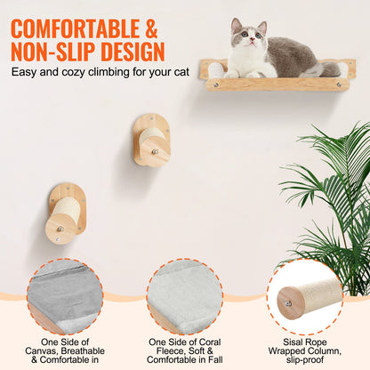 Wall Mounted Cat Shelves, Cat Wall Shelves and Perches with Jumping Posts & Hammocks, Cat Furniture Set up to 40 lbs, Removable & Washable Coral Fleece for Sleeping, Playing, Climbing, Set of 4