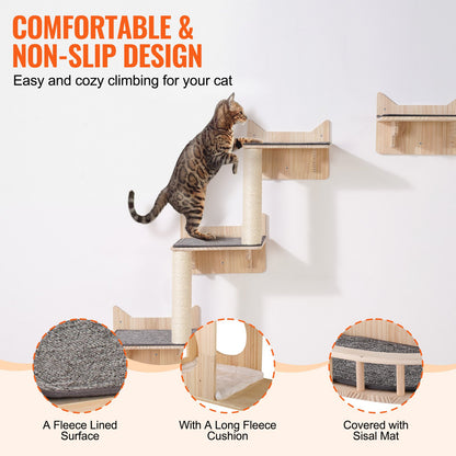 Wall Mounted Cat Shelves, Cat Wall Shelves and Perches with Jumping Boards, Nest, Barrier Board & Cat Tree, Cat Floating Furniture up to 40 lbs for Sleeping, Playing, Climbing, Set of 5