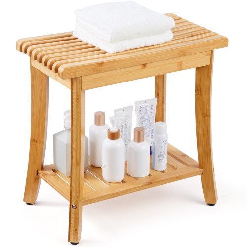 Bamboo Shower Bench 48.5 x 28.7 x 46.5 cm Shower Stool Chair for Bathroom