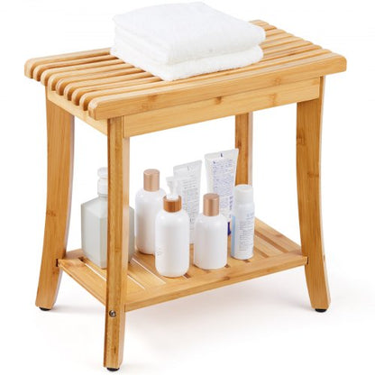 Bamboo Shower Bench 48.5 x 28.7 x 46.5 cm Shower Stool Chair for Bathroom