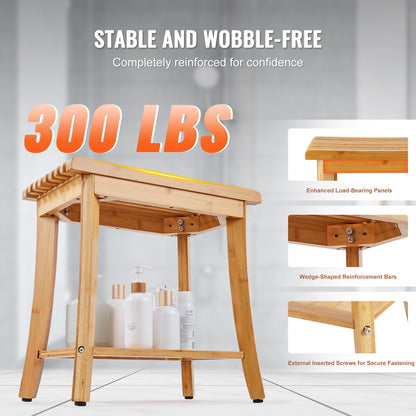 Bamboo Shower Bench 48.5 x 28.7 x 46.5 cm Shower Stool Chair for Bathroom