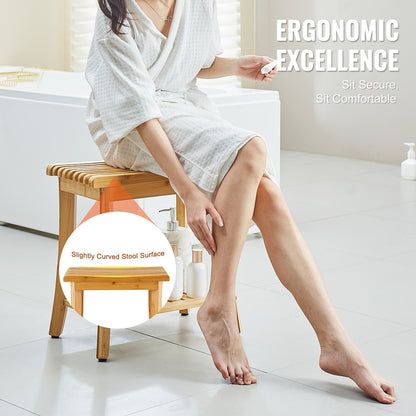 Bamboo Shower Bench 48.5 x 28.7 x 46.5 cm Shower Stool Chair for Bathroom