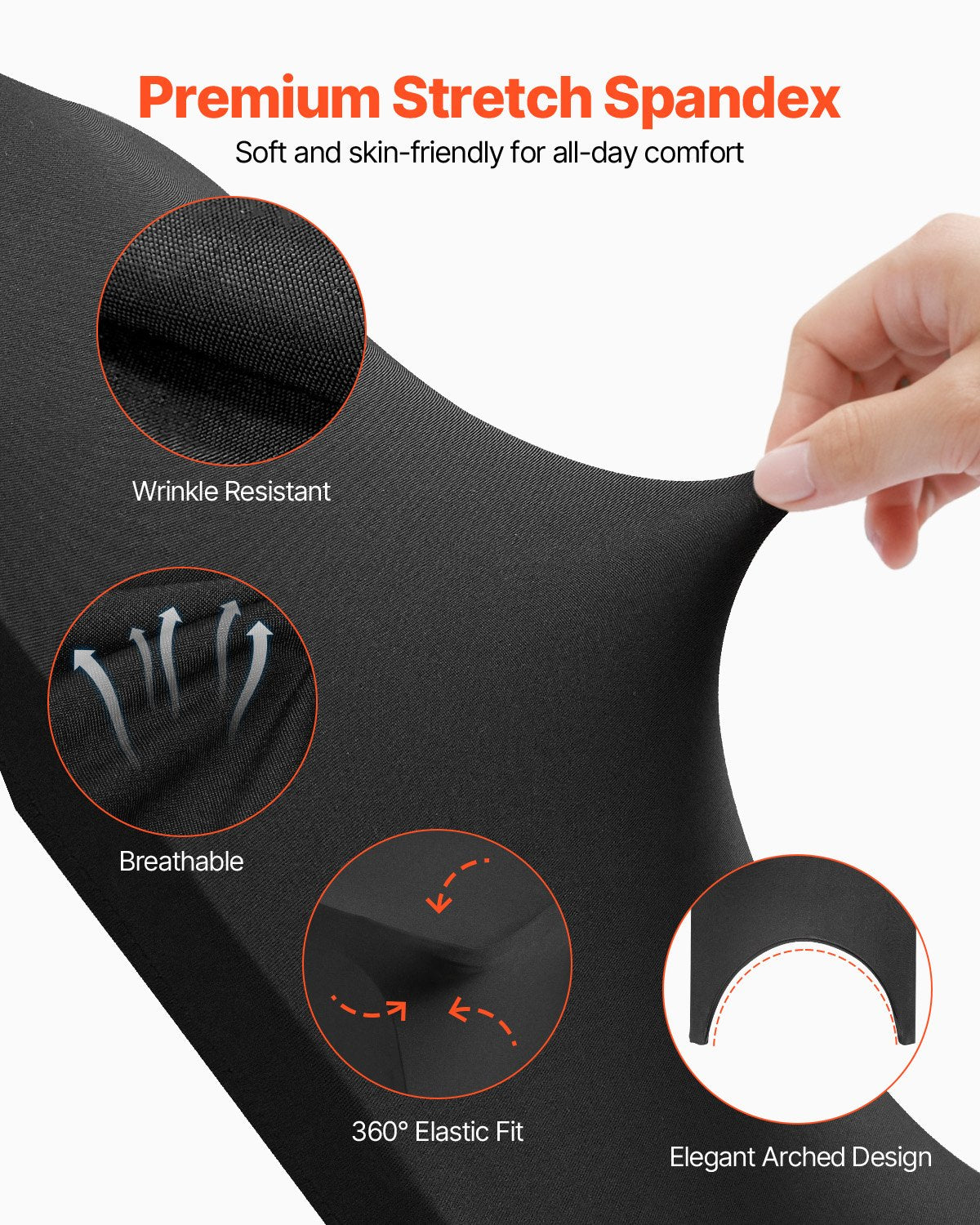 Överdrag i stretchig spandex för fällbara stolar, universellt monterat välvt framöverdrag, avtagbara tvättbara skyddande överdrag, för bröllop, högtid, bankett, fest, firande, middag (50 st svarta)