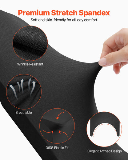 Överdrag i stretchig spandex för fällbara stolar, universellt monterat välvt framöverdrag, avtagbara tvättbara skyddande överdrag, för bröllop, högtid, bankett, fest, firande, middag (50 st svarta)