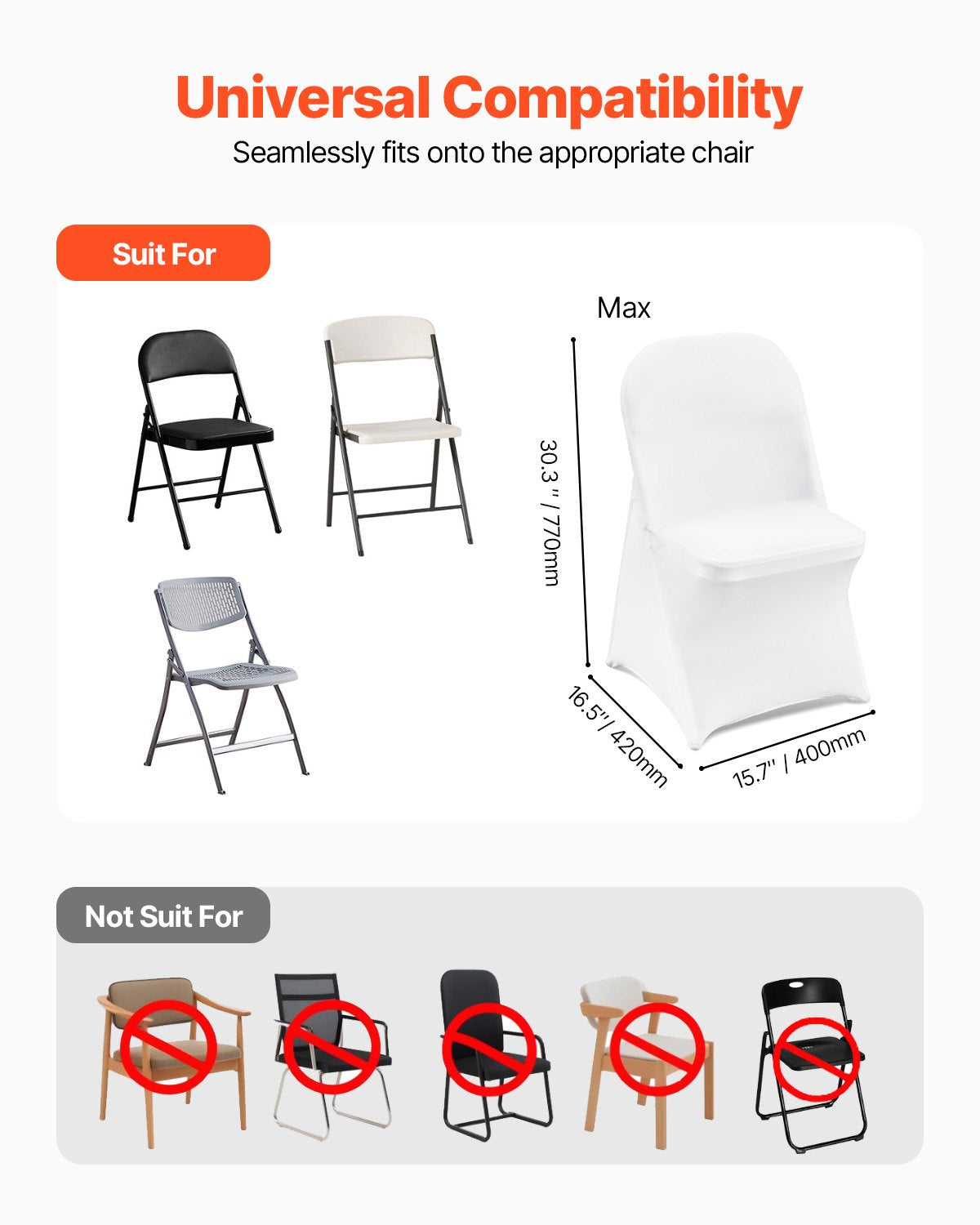 Hopfällbara stolsöverdrag i stretchig spandex, universellt monterat stolsöverdrag, avtagbara tvättbara skyddande överdrag, för bröllop, högtid, bankett, fest, firande, middag (30 st vita)