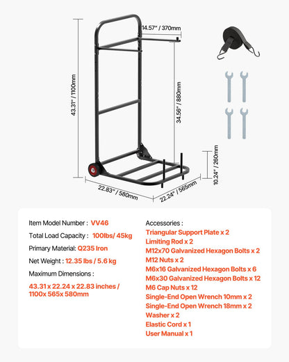 Hopfällbar stolsställning, kapacitet 100 kg, kraftig stolsvagn för att hänga 10 stolar, multifunktionell metallstolsvagn med gummihjul, skjutbar stolshållare, mattsvart