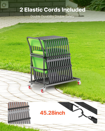 Hopfällbar stolsställning, kapacitet 147 kg, L-formad vertikal stolsvagn för 25 stolar, kraftig metallstolsvagn med gummihjul, multifunktionell stolshållare, mattsvart