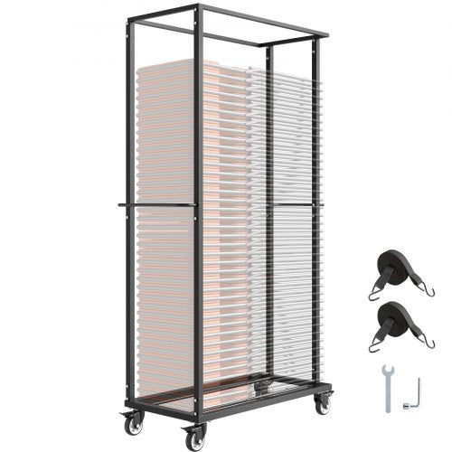 Hopfällbar stolsställ, 500 kg kapacitet, kraftig stolsvagn för 60 stolar, metallstolsförvaring med svängbara hjul och låsbara hjul, för festevenemang, hotell, mattsvart