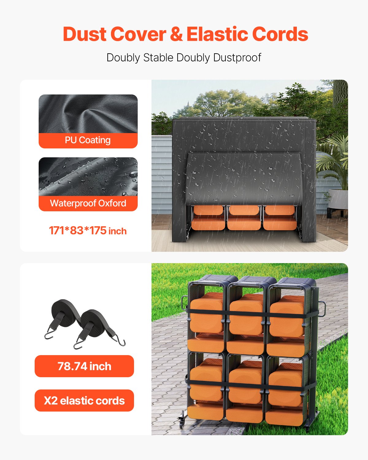 Hopfällbar stolsställ, kapacitet 360 kg, kraftig stolsvagn för 84 stolar/12 bord + 42 stolar, dubbellagers stolsförvaringsvagn med gummihjul och hållare, stor stolshållare, mattsvart