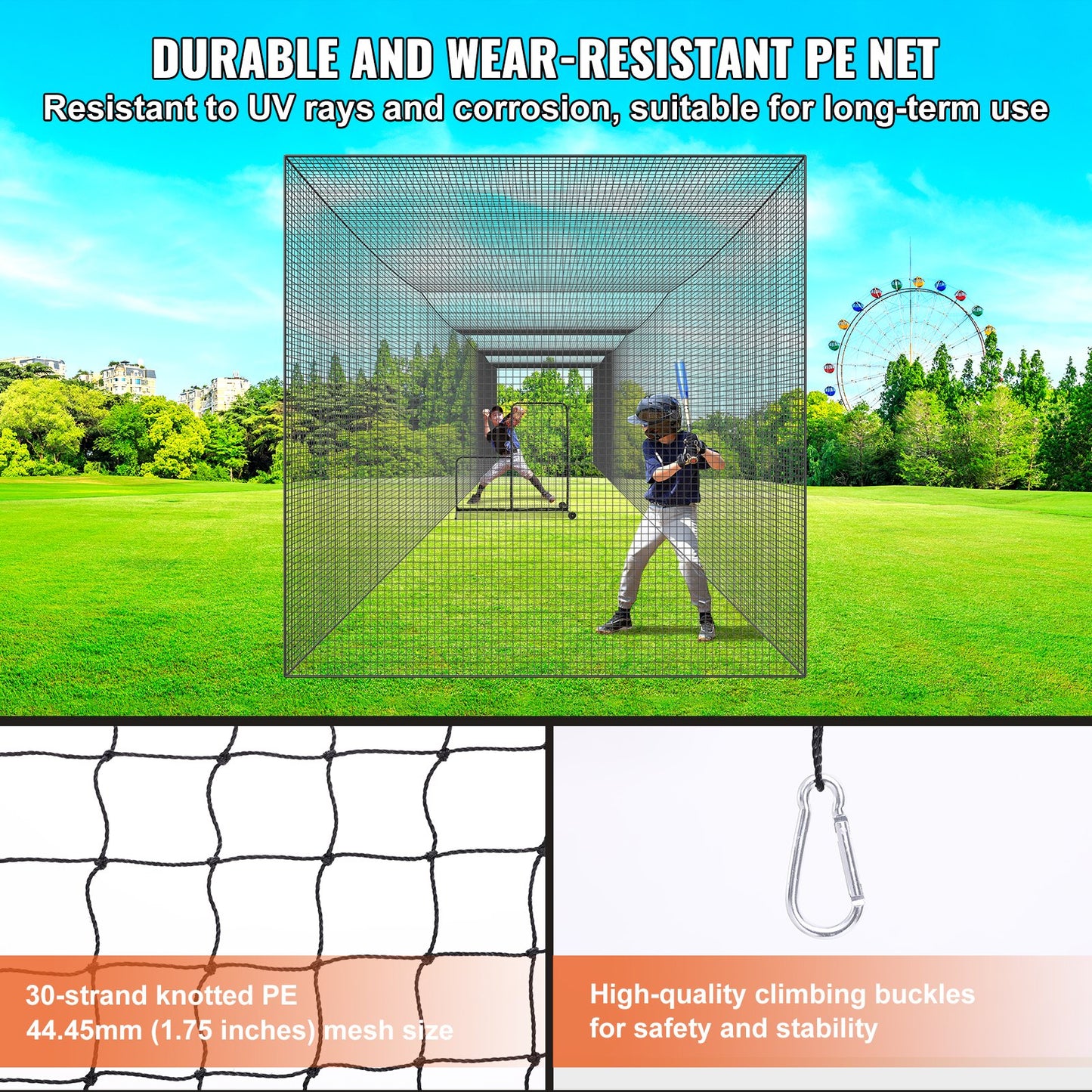 Baseball Batting Netting, Professional Softball Baseball Batting Hitting Training Net, Practice Portable Pitching Cage Net with Door & Carry Bag, Heavy Duty Enclosed PE Netting, 55FT (NET ONLY)