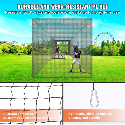 Baseball Batting Netting, Professional Softball Baseball Batting Hitting Training Net, Practice Portable Pitching Cage Net with Door & Carry Bag, Heavy Duty Enclosed PE Netting, 55FT (NET ONLY)