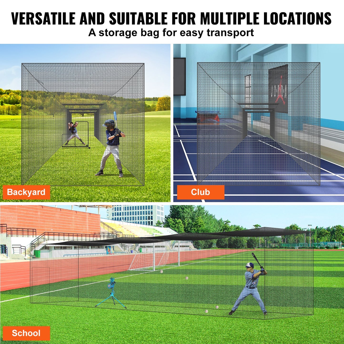 Baseball Batting Netting, Professional Softball Baseball Batting Hitting Training Net, Practice Portable Pitching Cage Net with Door & Carry Bag, Heavy Duty Enclosed PE Netting, 55FT (NET ONLY)