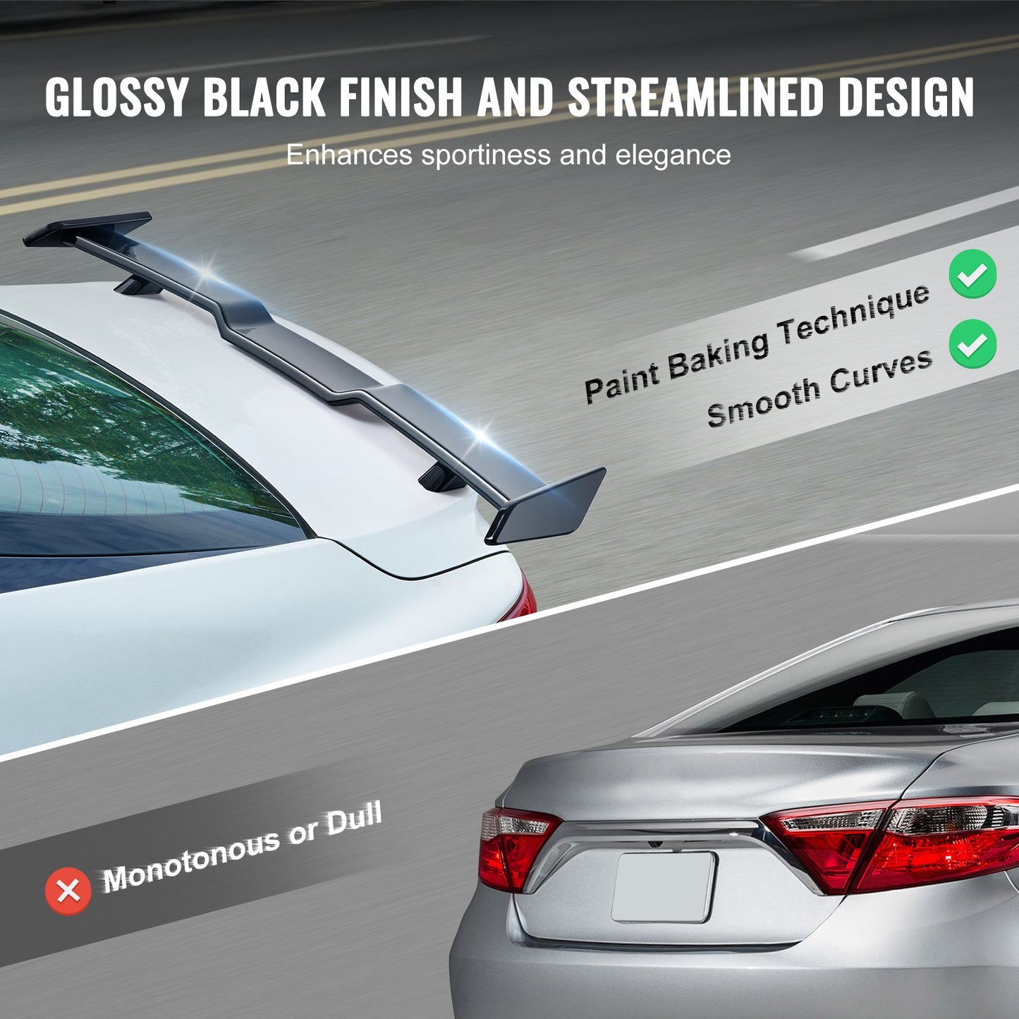 GT Wing Car Spoiler, 57.9 inch Spoiler, Compatible with 2018-2023 Camry, High Strength ABS Material, Baking Paint, Car Rear Spoiler Wing, Racing Spoilers for Cars, Glossy Black