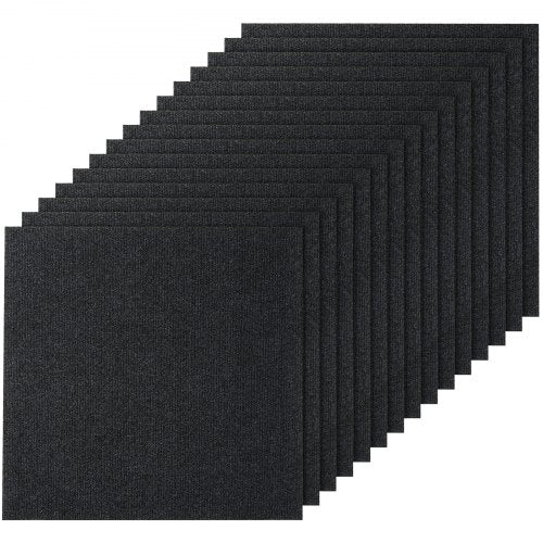 Carpet Tiles Peel and Stick, 24” x 24” Squares Self Adhesive Carpet Floor Tile, Soft Padded Carpet Tiles, Easy Install DIY for Bedroom Living Room Indoor Outdoor (15Tiles, Carbon Black)