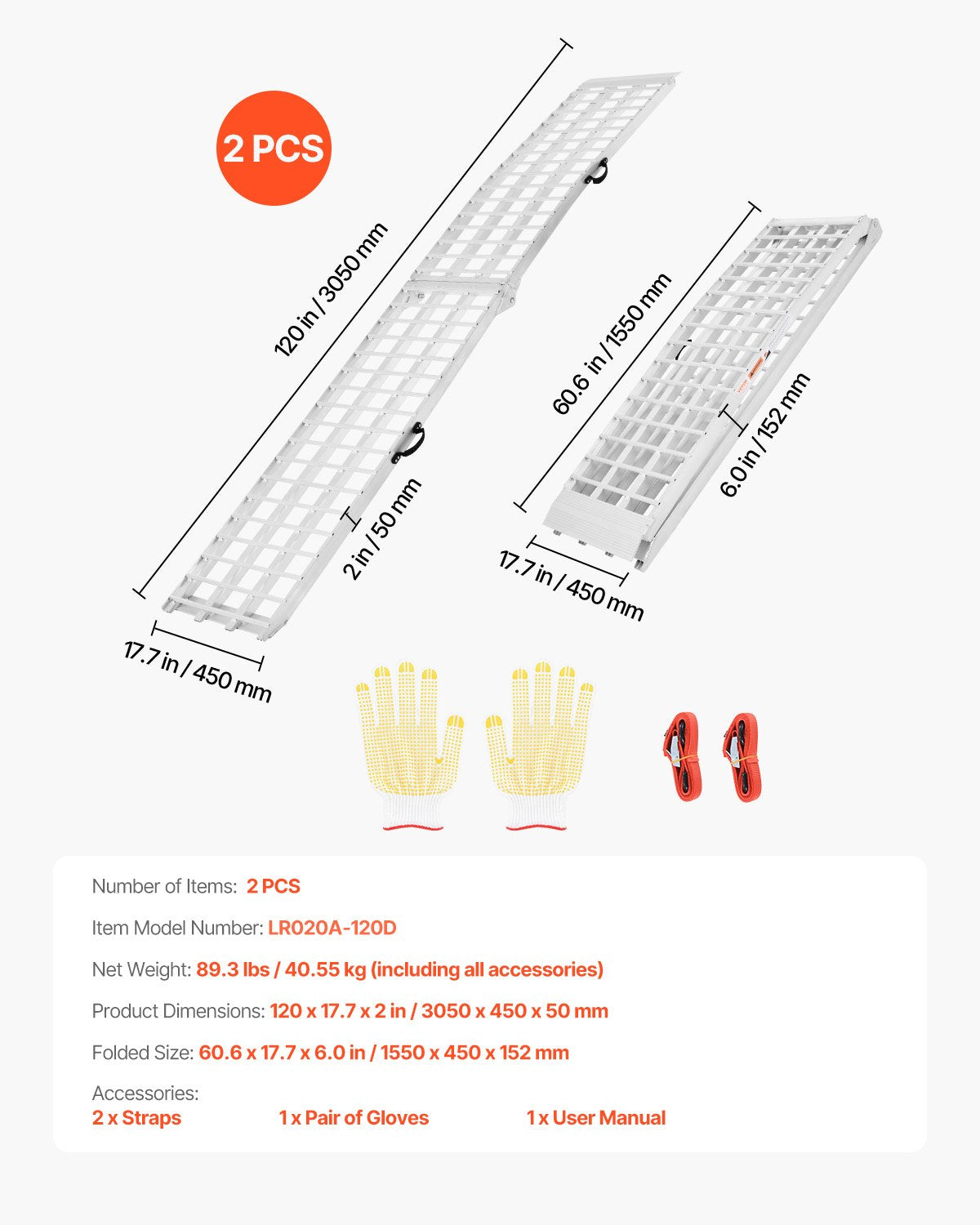 Aluminiumramper, 2000 lbs, 2 st kraftiga ramper med bredare rampyta, universell stabil lastramp med handtag, passar för ATV, UTV, motorcykel, elcykel, etc.