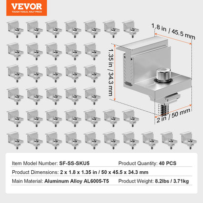 Z-fästen för solpaneler, 35-50 mm justerbara ändklämmor för solpaneler, lätta Z-fästen i anodiserat aluminium för solpaneler, husbilar, båtar, väggar, tak (40 st)
