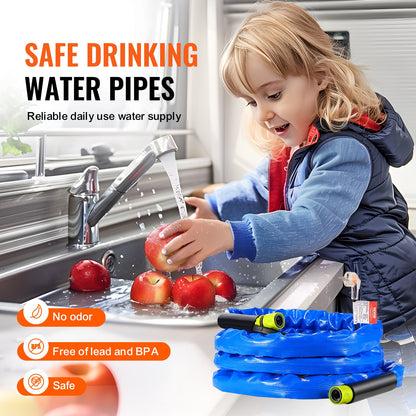 4,5 m uppvärmd vattenslang för husbil, uppvärmd dricksvattenslang med korrugerat lock, frostskyddsmedel till -45°F, automatisk självreglerande, 5/8" innerdiameter med snabbkopplingssats, bly- och BPA-fri