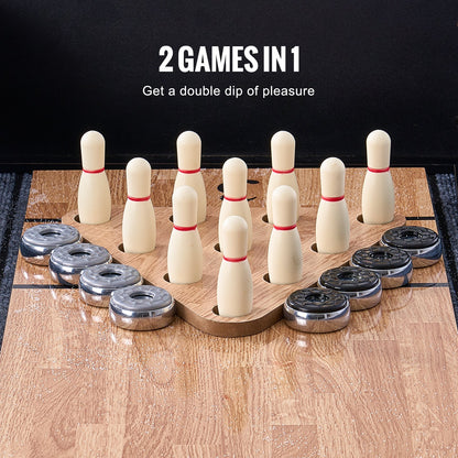 Shuffleboard Table, 9 ft LED Light Up Shuffleboard for Family Game Room, 2 in 1 Shuffleboard and Bowling Combo Game Set, with Scratch-Resistant Playfield, Legs, 8 Pucks, Bowling Set, Wax, Brush