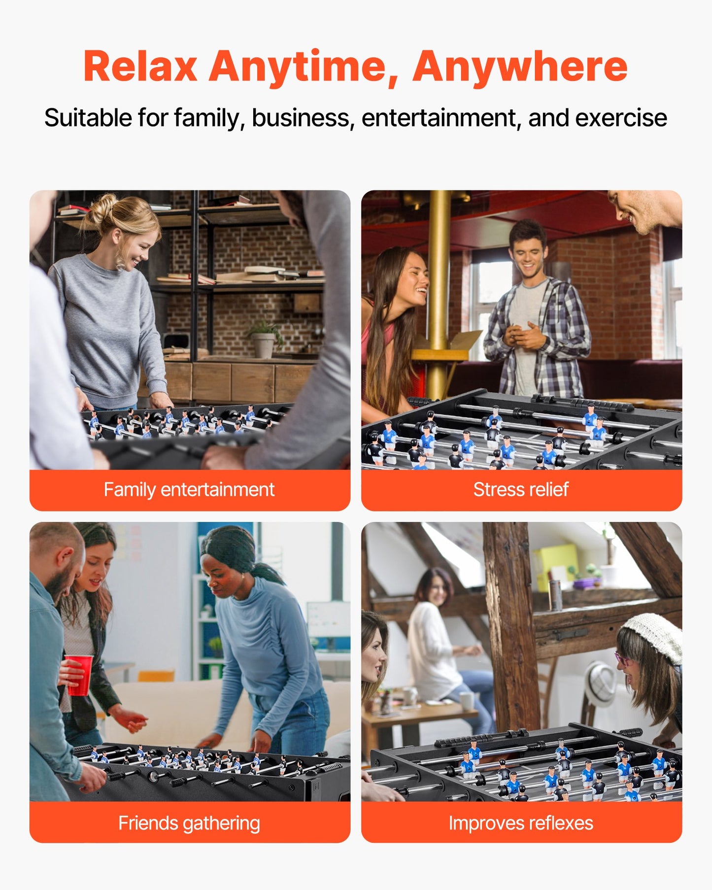 Foosball Table, 121 cm Standard Size Table, Indoor Full Size Foosball Tables for Home, Family, and Game Room, Durable Soccer Set, Includes 2 Balls, Score Keeper, and 2 Cup Holders